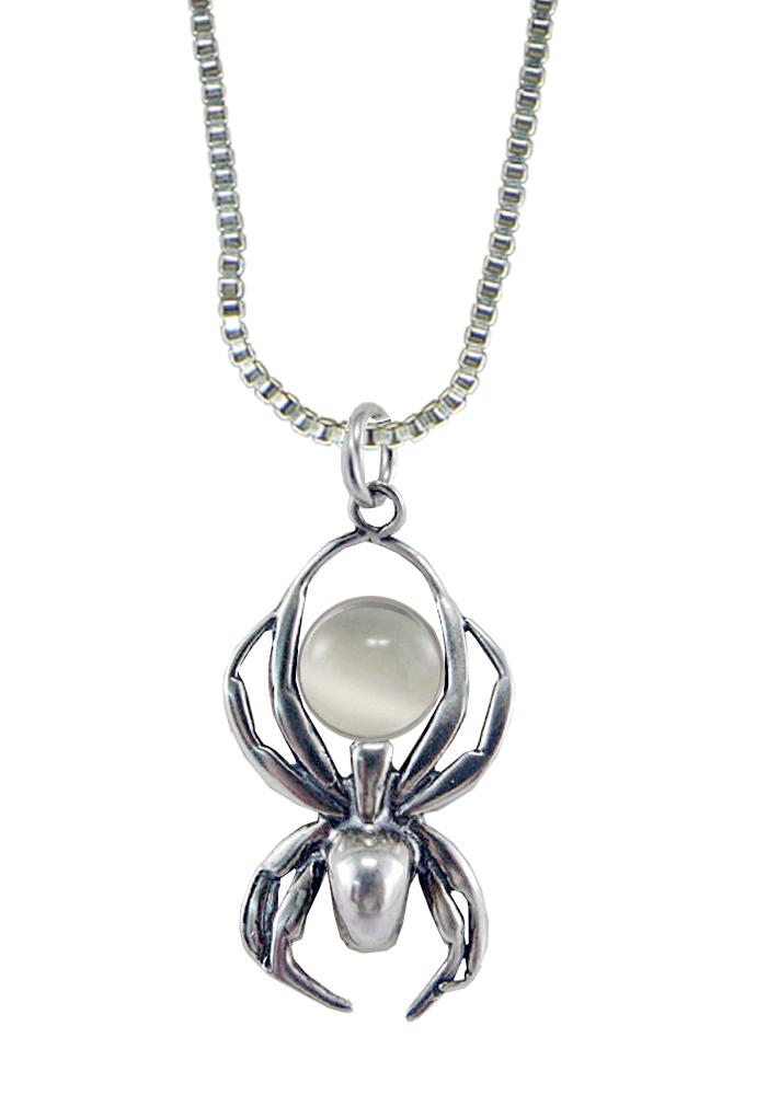 Sterling Silver Friendly Little Spider Pendant With White Moonstone Sterling Silver Friendly Little Spider Pendant With White Moonstone